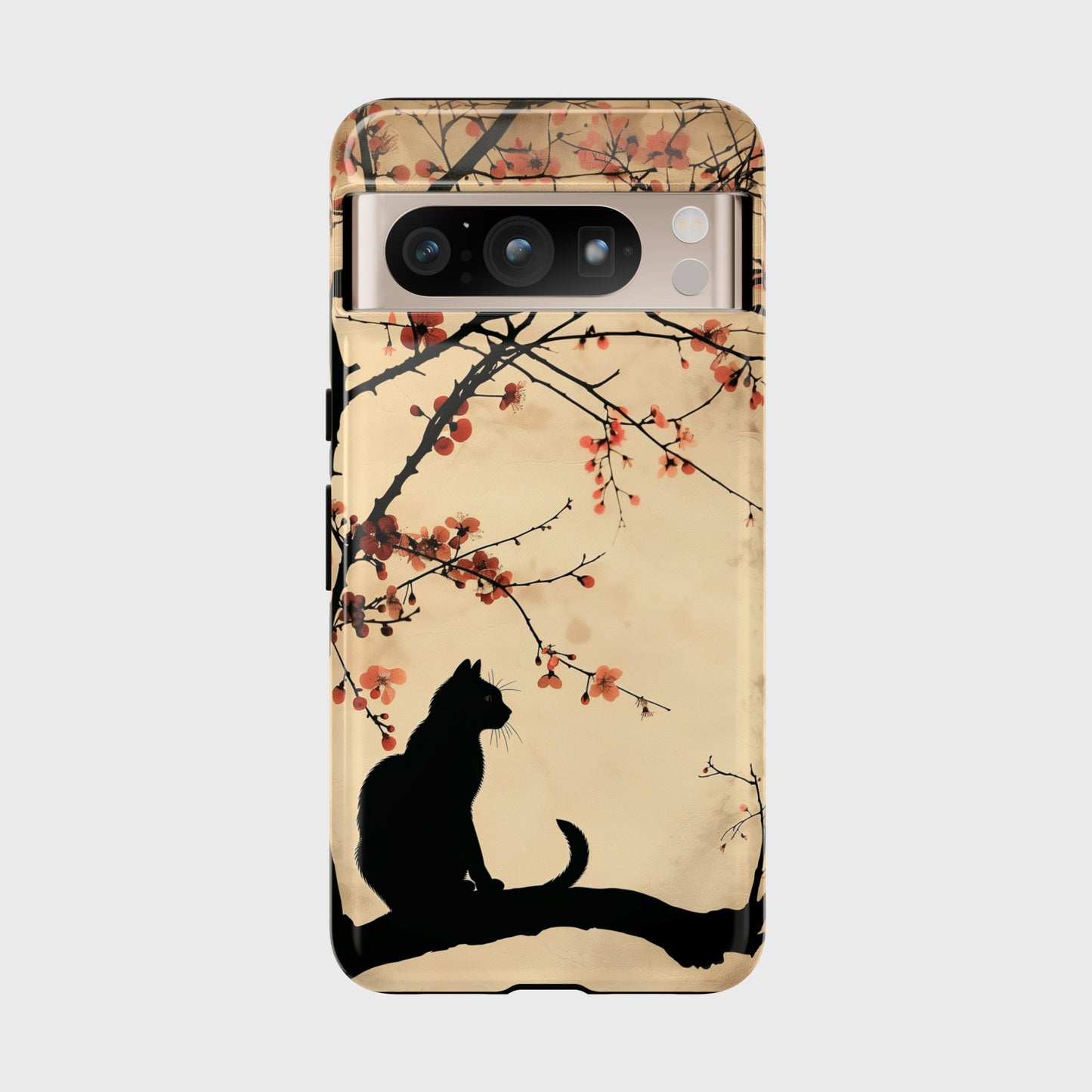 Cat Silhouette under Cherry Blossom Design Google Pixel Phone Case