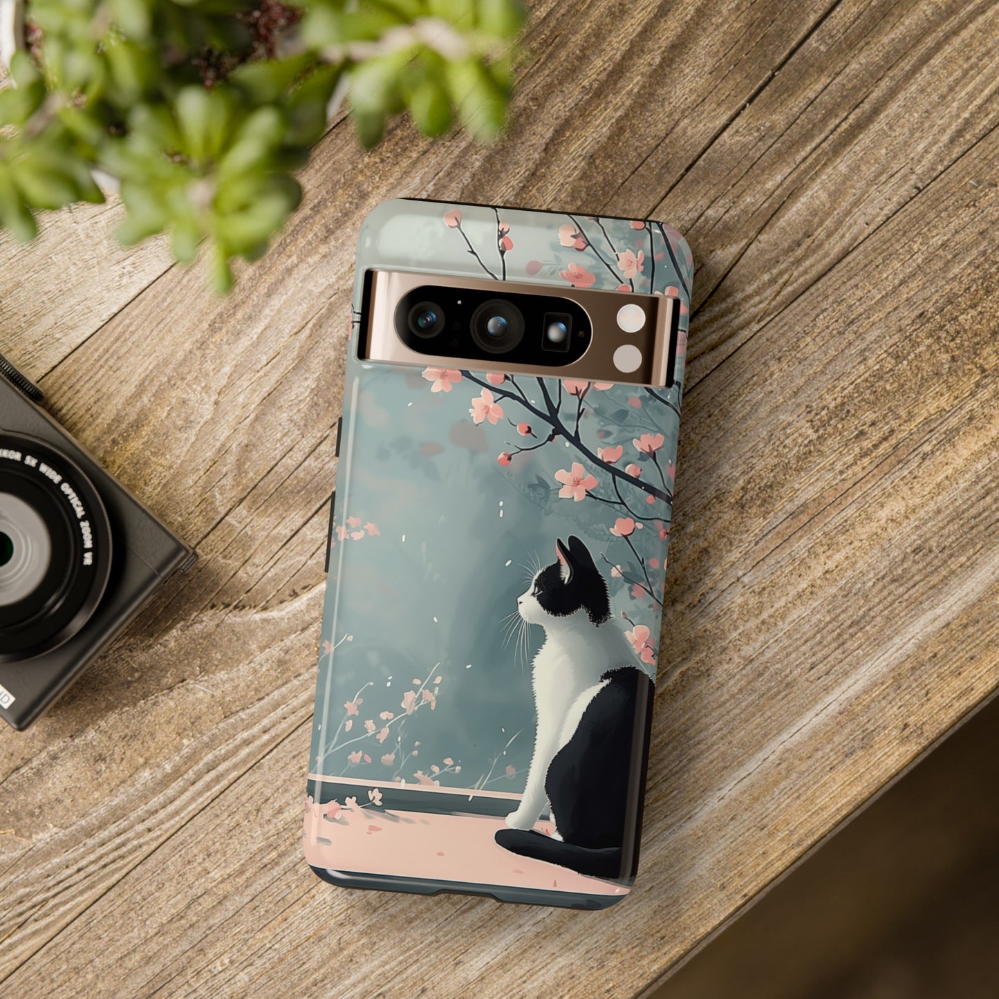 Cat Enjoying Sakura in Serenity Drawing Design Google Pixel Phone Case