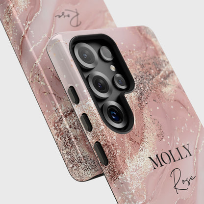 Personalisable Luxury Pink Marble Design Phone Case for Galaxy S series Phones