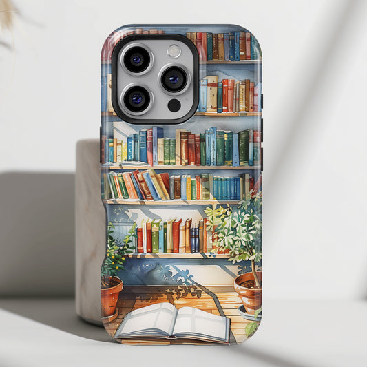 Artistic Watercolour Bookshelf Design iPhone Case