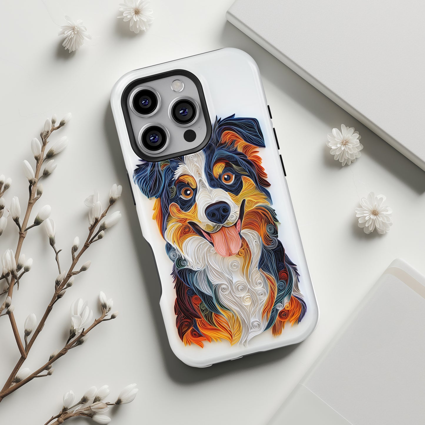 Australian Shepherd Paper Quilling Art Design iPhone Case