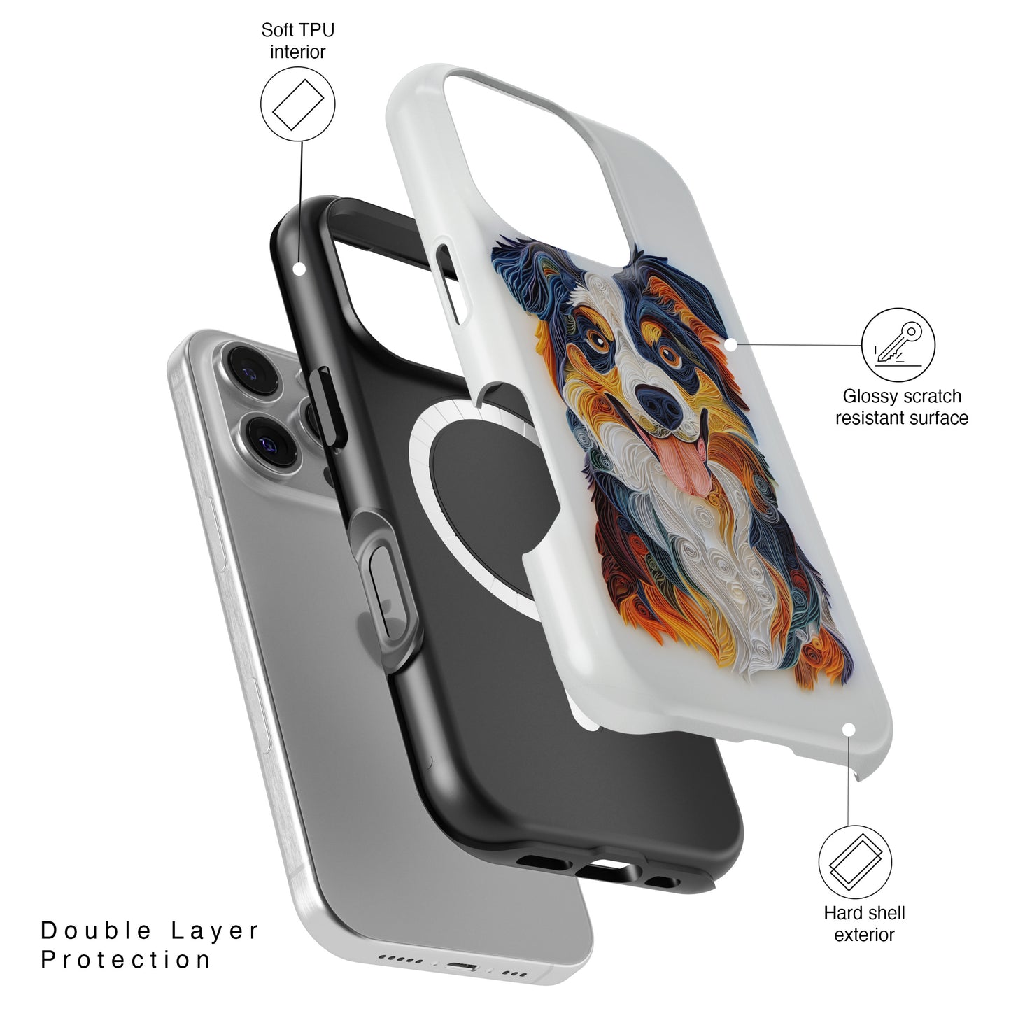 Australian Shepherd Paper Quilling Art Design iPhone Case