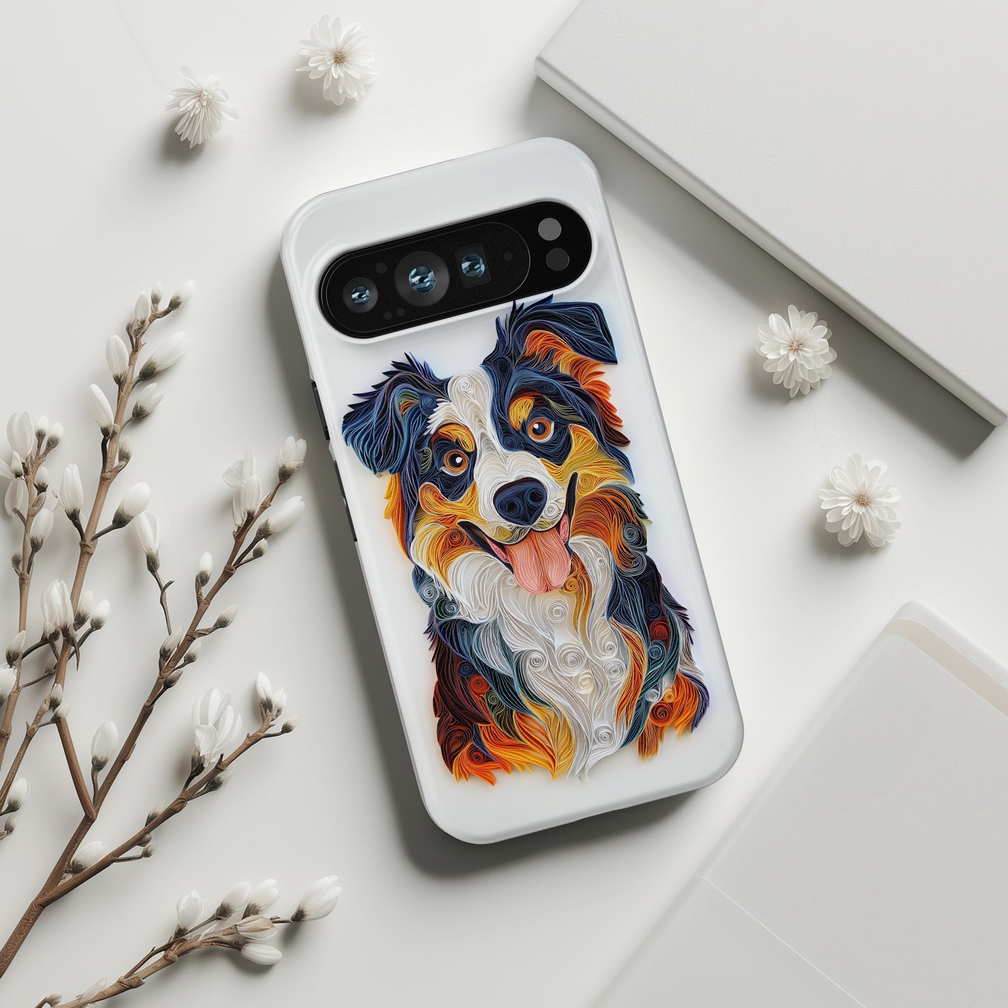 Australian Shepherd Paper Quilling Art Design Google Pixel Phone Case