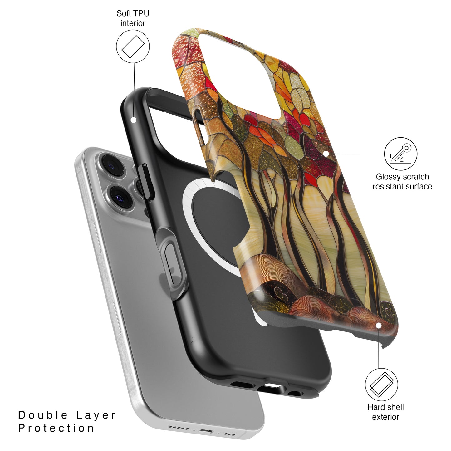 Autumn Forest Stained Glass Design iPhone Case