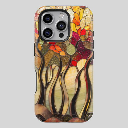 Autumn Forest Stained Glass Design iPhone Case