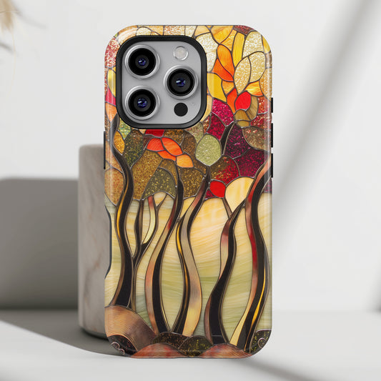 Autumn Forest Stained Glass Design iPhone Case