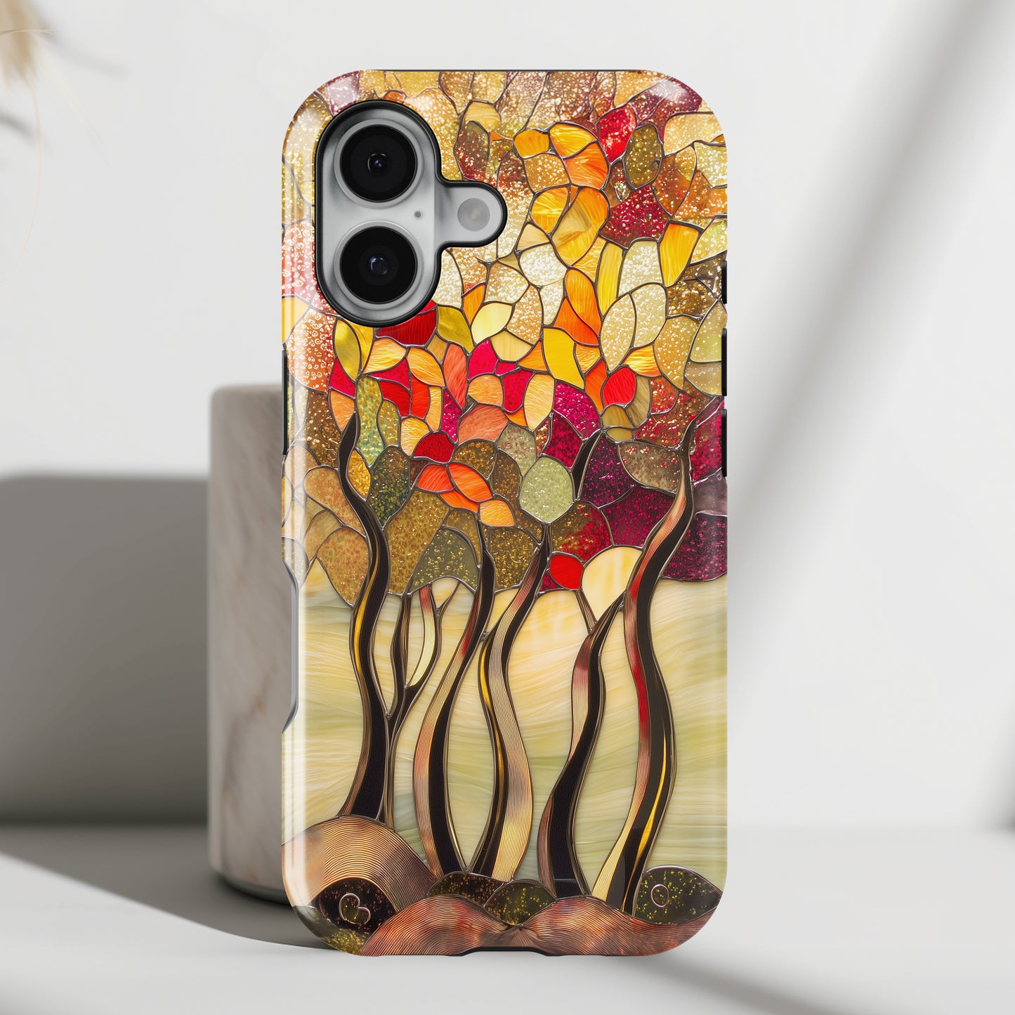 Autumn Forest Stained Glass Design iPhone Case