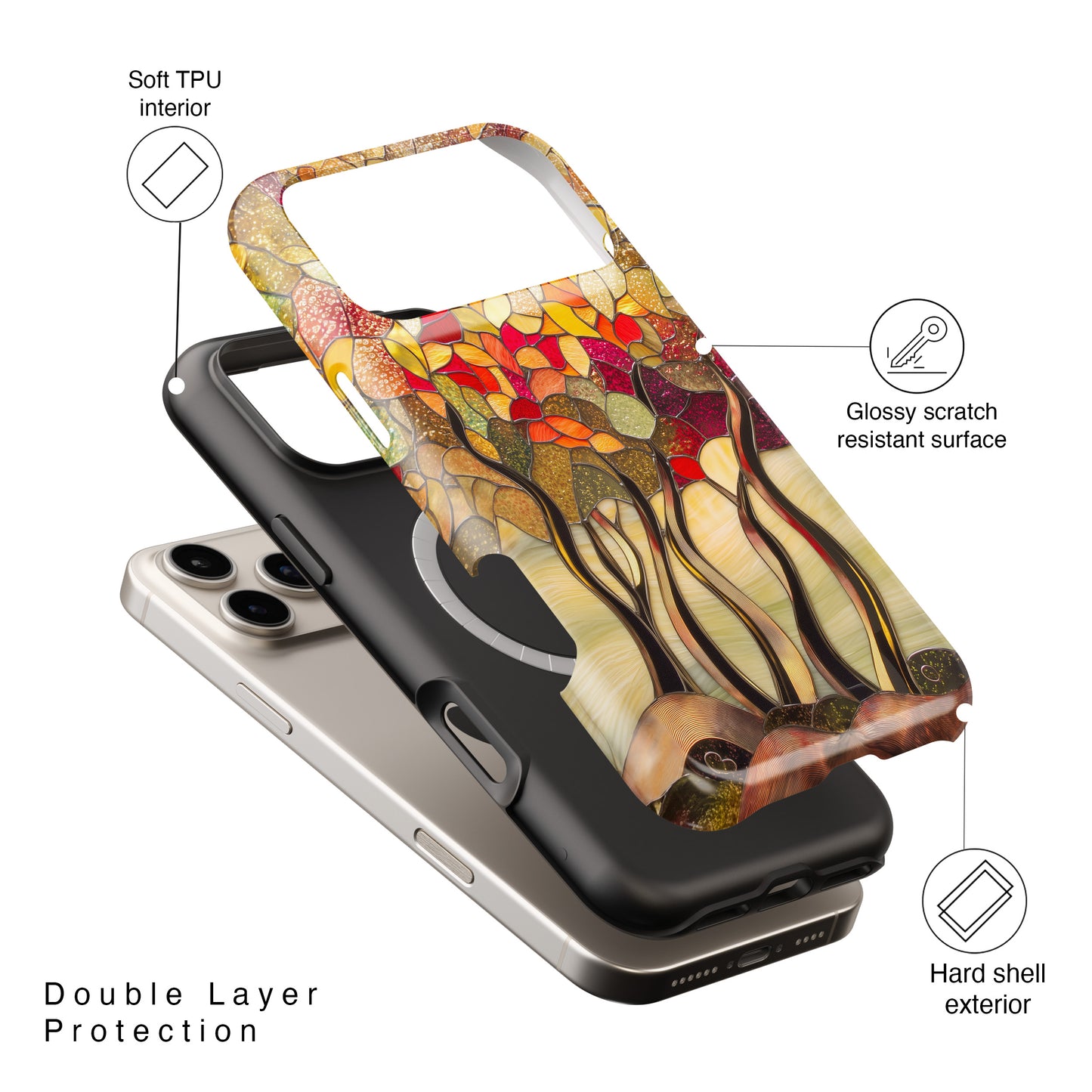 Autumn Forest Stained Glass Design iPhone Case