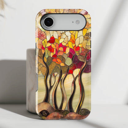 Autumn Forest Stained Glass Design iPhone Case