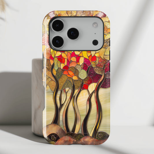 Autumn Forest Stained Glass Design iPhone Case