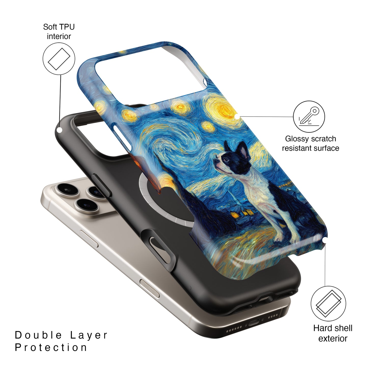 Barky Night (Boston Terrier) Design iPhone Case