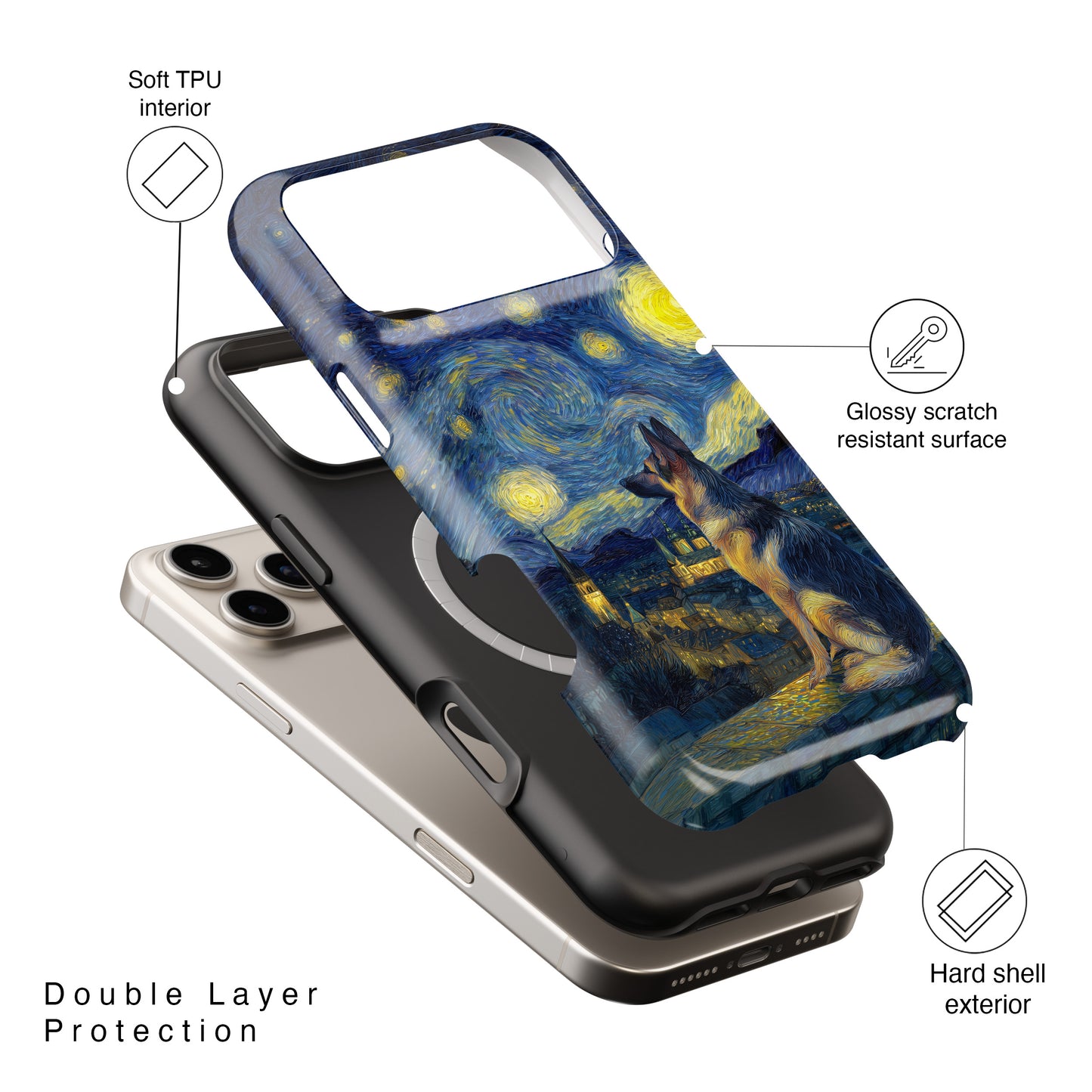 Barky Night (German Shepherd) Design iPhone Case