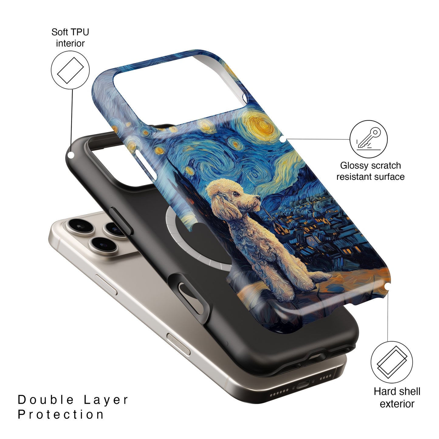 Barky Night (Poodle) Design iPhone Case