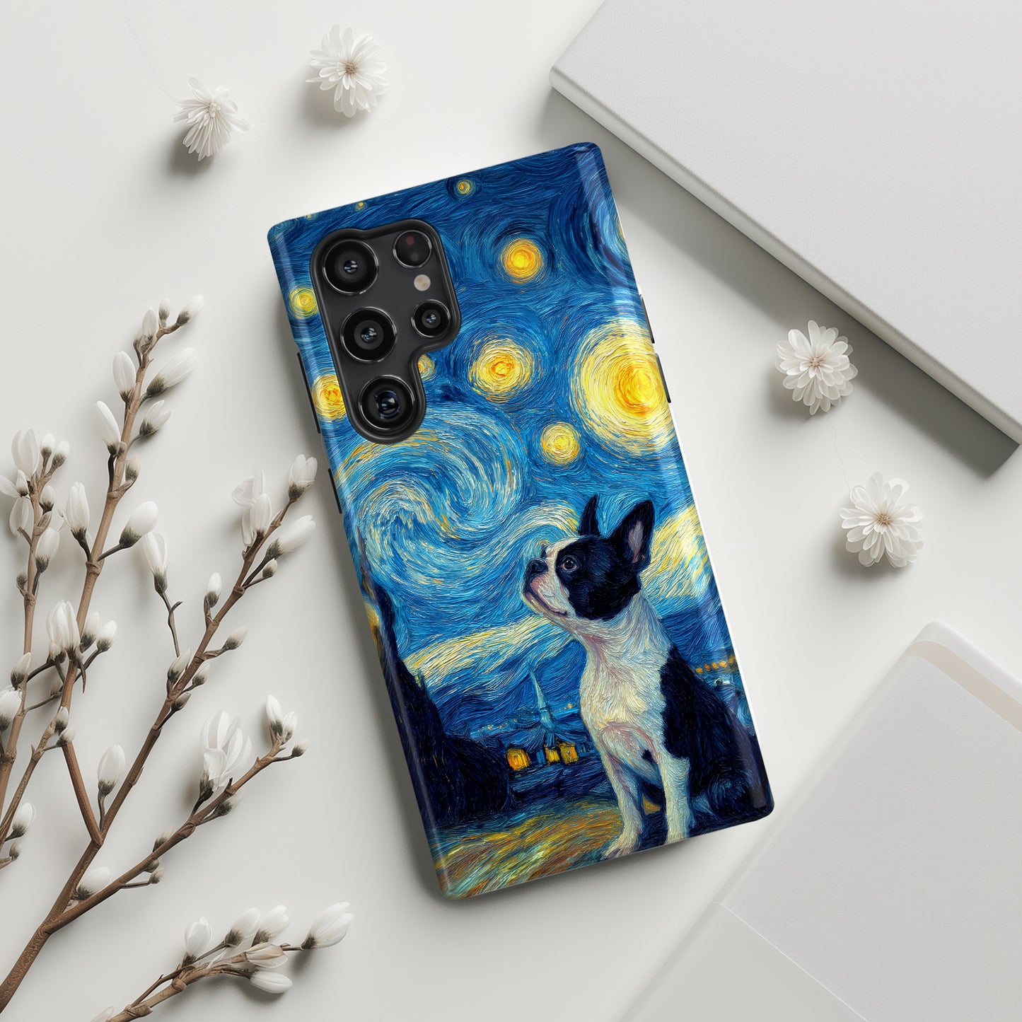 Barky Night (Boston Terrier) Design Phone Case for Galaxy S series Phones