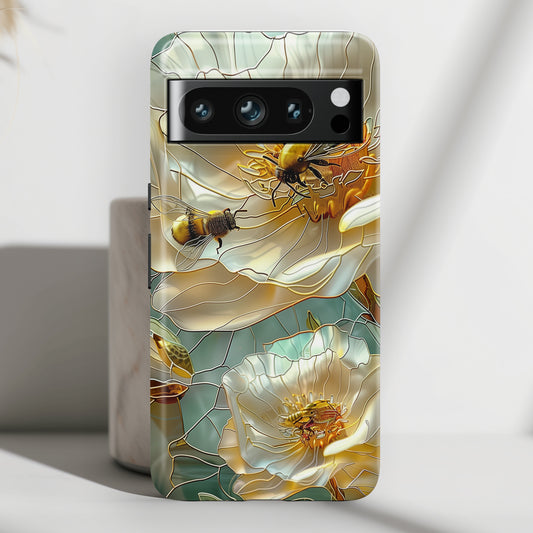 Bees on Flower Stained Glass Design Google Pixel Phone Case