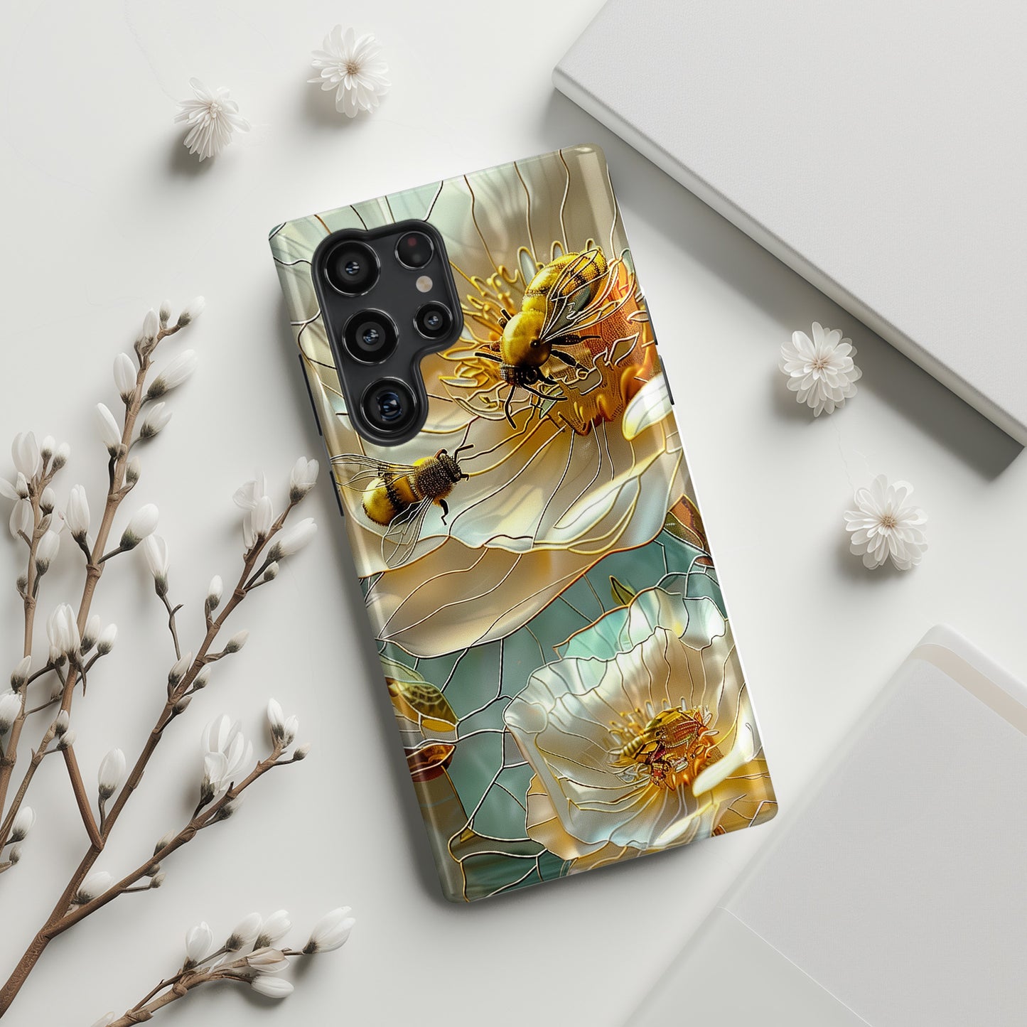 Bees on Flower Stained Glass Design Samsung Phone Case