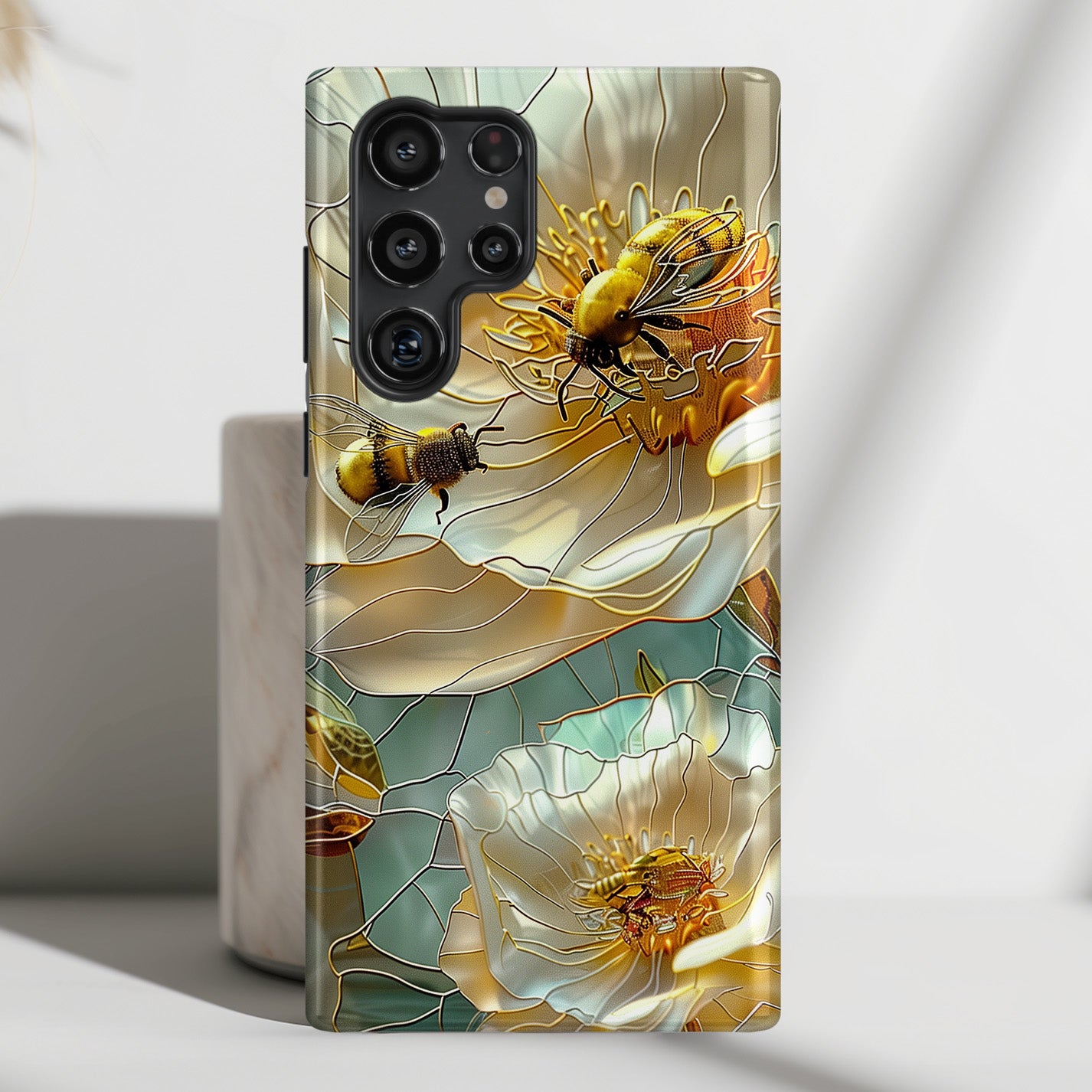 Bees on Flower Stained Glass Design Samsung Phone Case