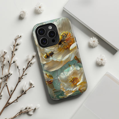 Bees on Flower Stained Glass Design iPhone Case