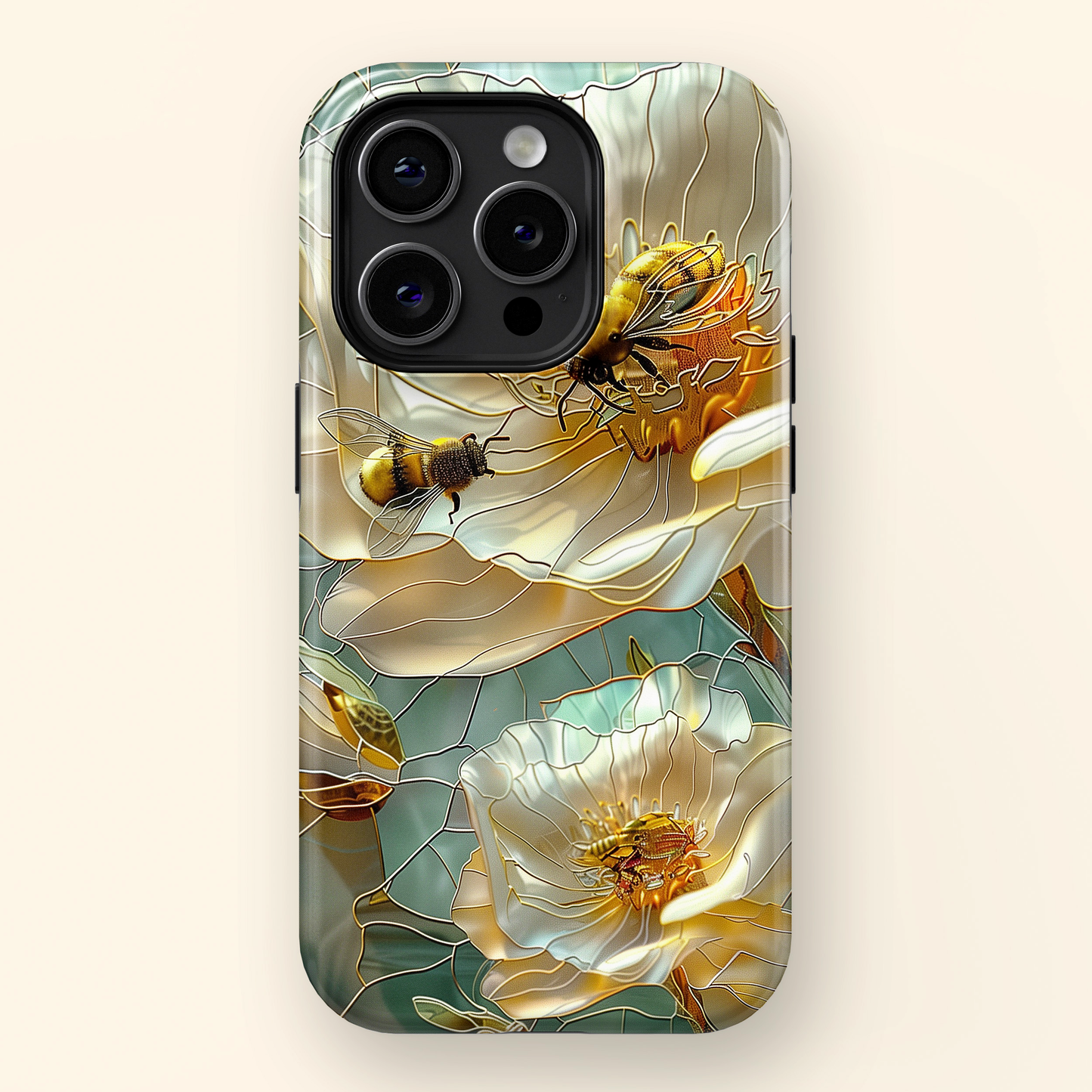 Bees on Flower Stained Glass Design iPhone Case