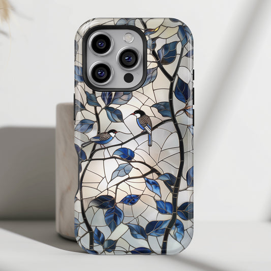 Birds in Tree Stained Glass Design iPhone Case