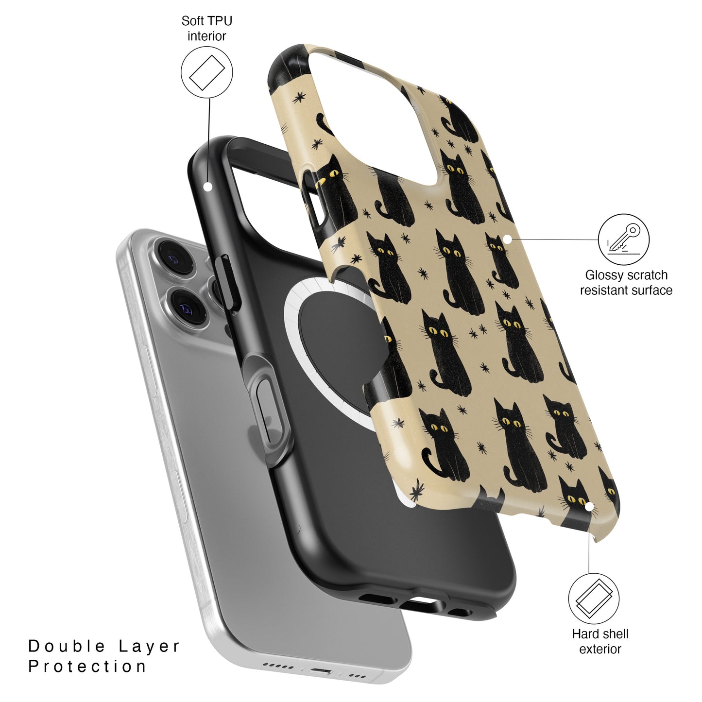 Black Cat Charm Design iPhone Case