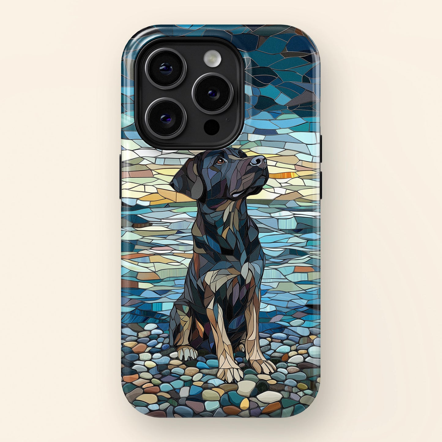 Black English Labrador Stained Glass Design Print iPhone Case