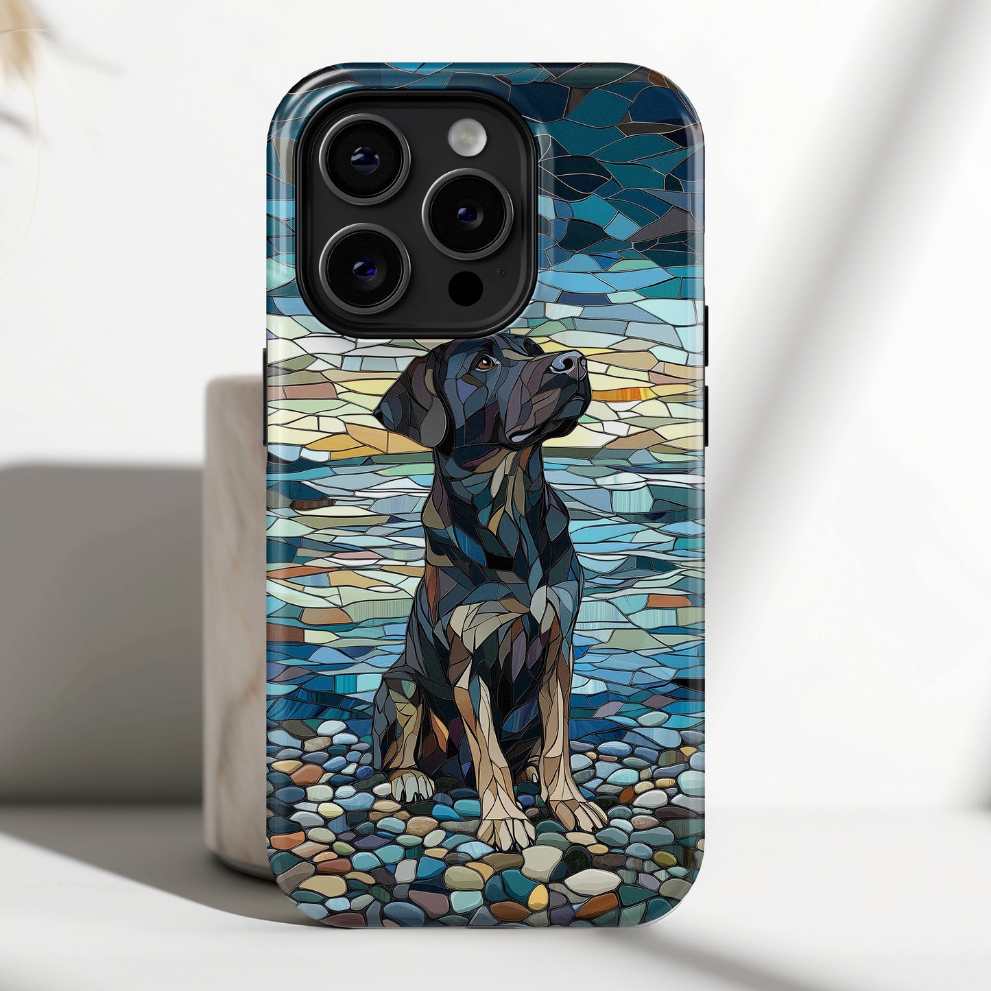 Black English Labrador Stained Glass Design Print iPhone Case