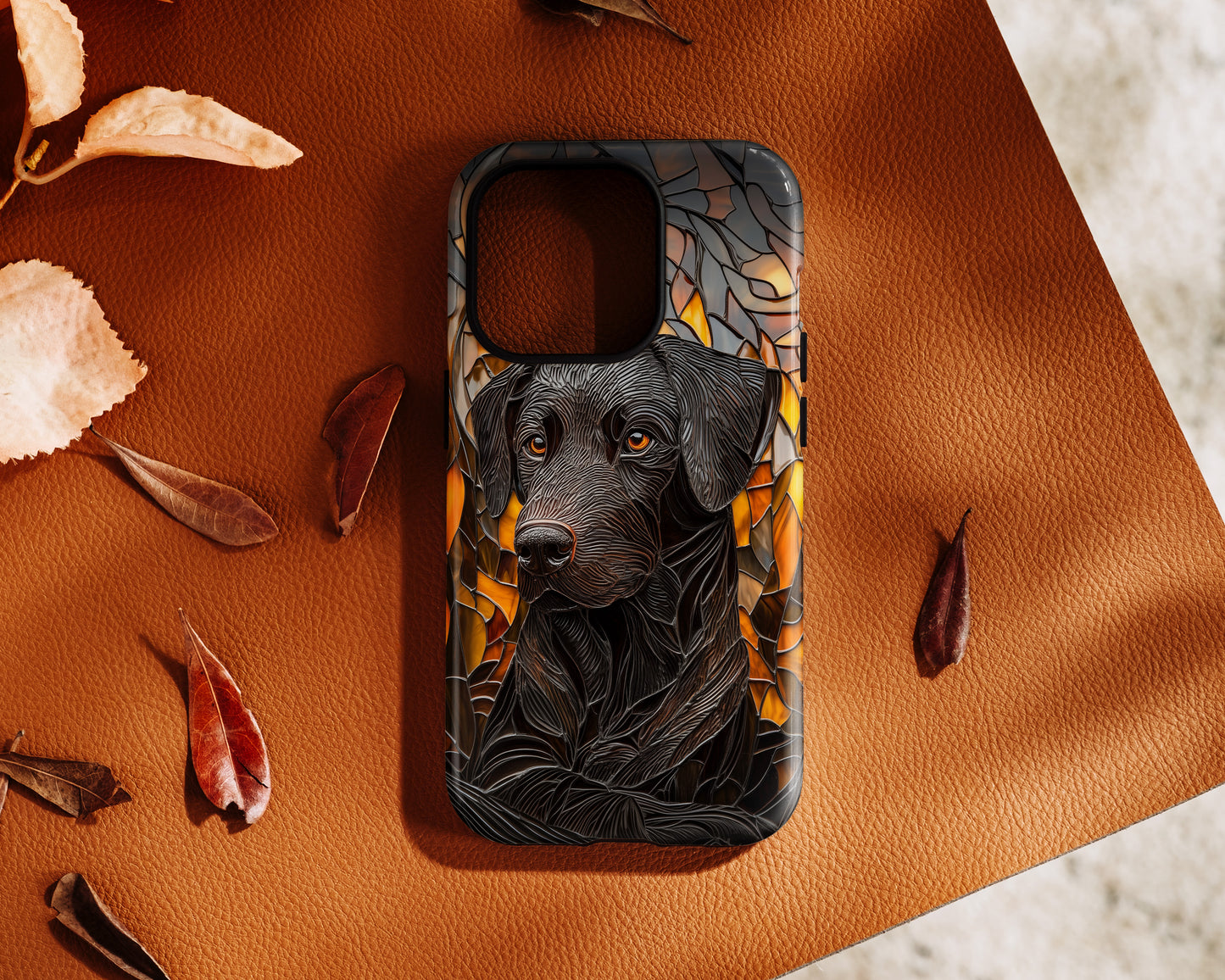 Black Labrador Stained Glass Design iPhone Case