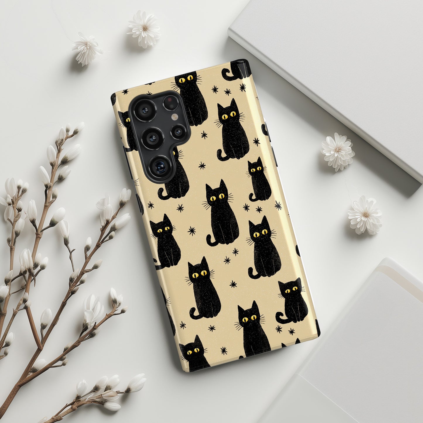 Black Cat Charm Design Phone Case for Galaxy S series Phones