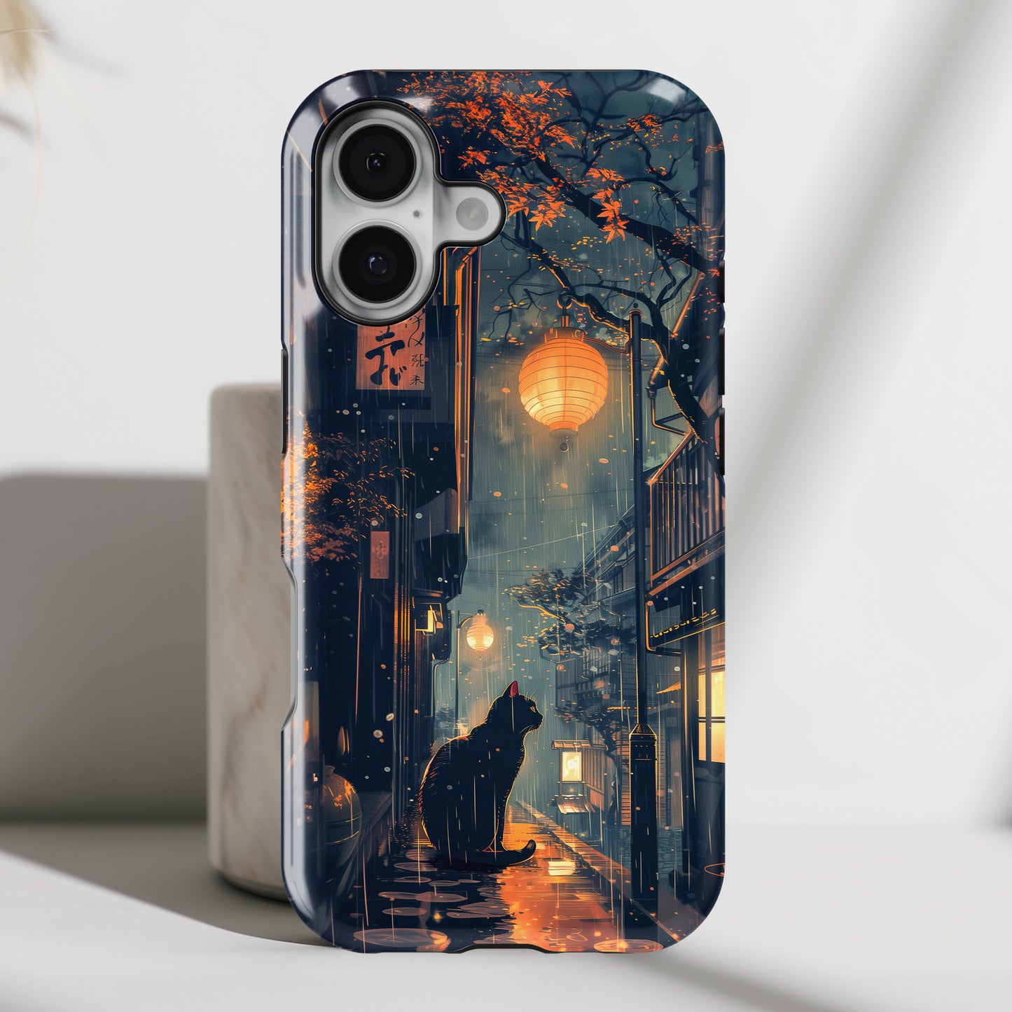 Black Cat in Japanese Anime Design iPhone Case