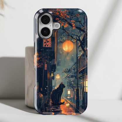 Black Cat in Japanese Anime Design iPhone Case