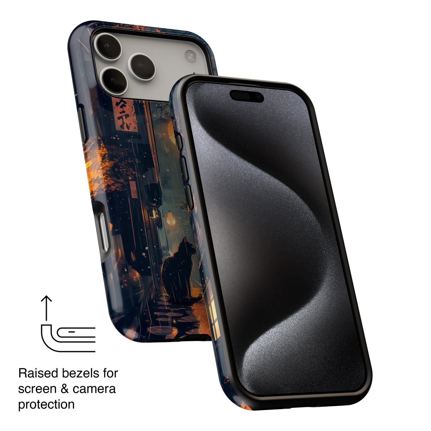 Black Cat in Japanese Anime Design iPhone Case