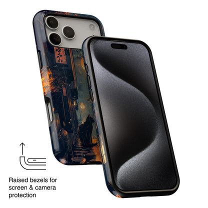 Black Cat in Japanese Anime Design iPhone Case