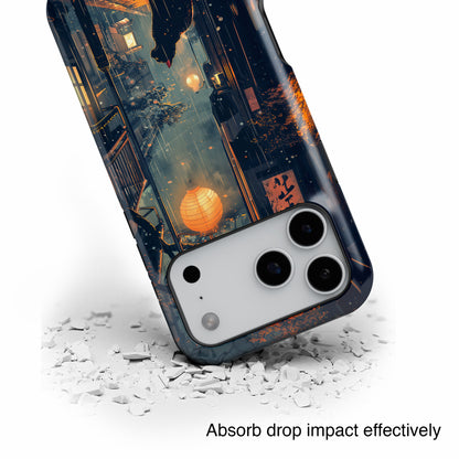 Black Cat in Japanese Anime Design iPhone Case