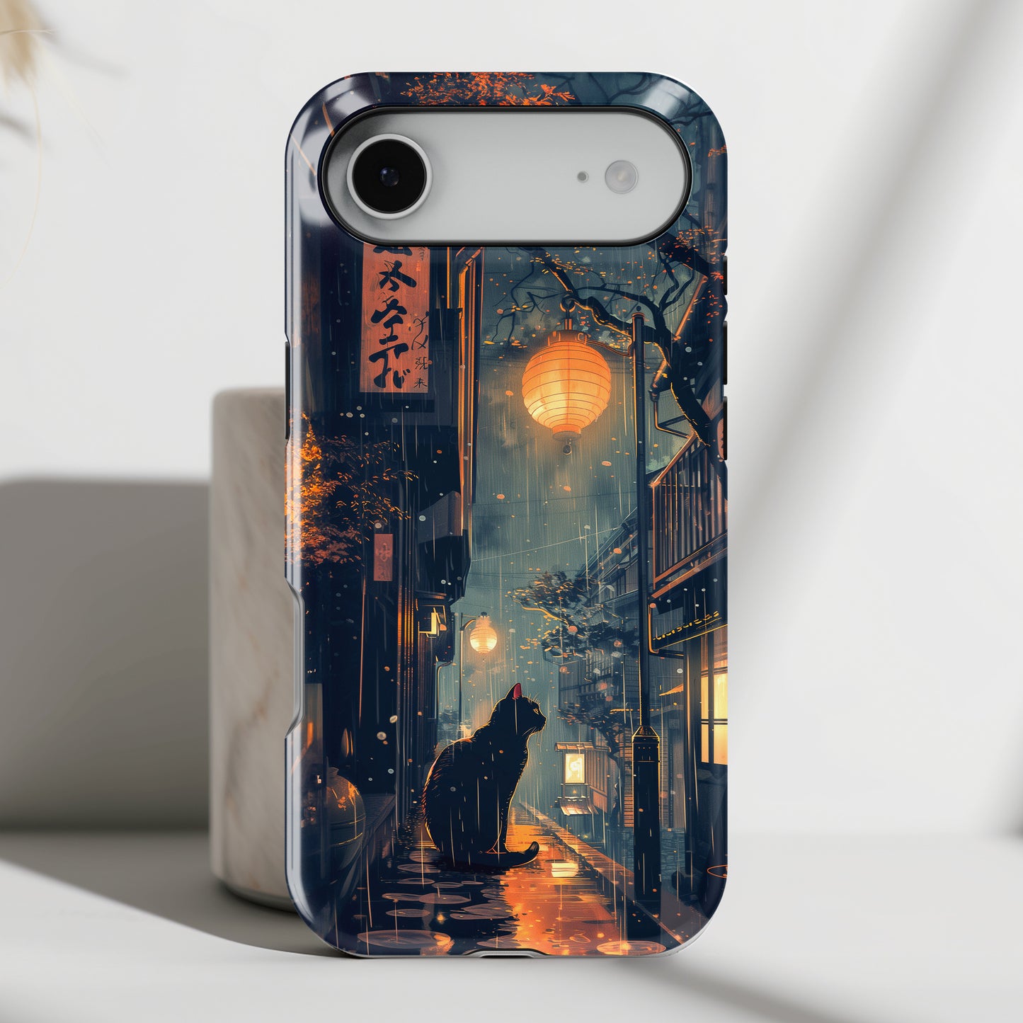 Black Cat in Japanese Anime Design iPhone Case