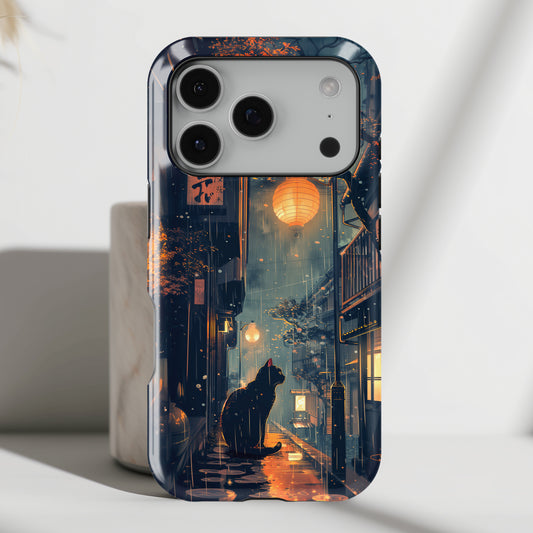 Black Cat in Japanese Anime Design iPhone Case