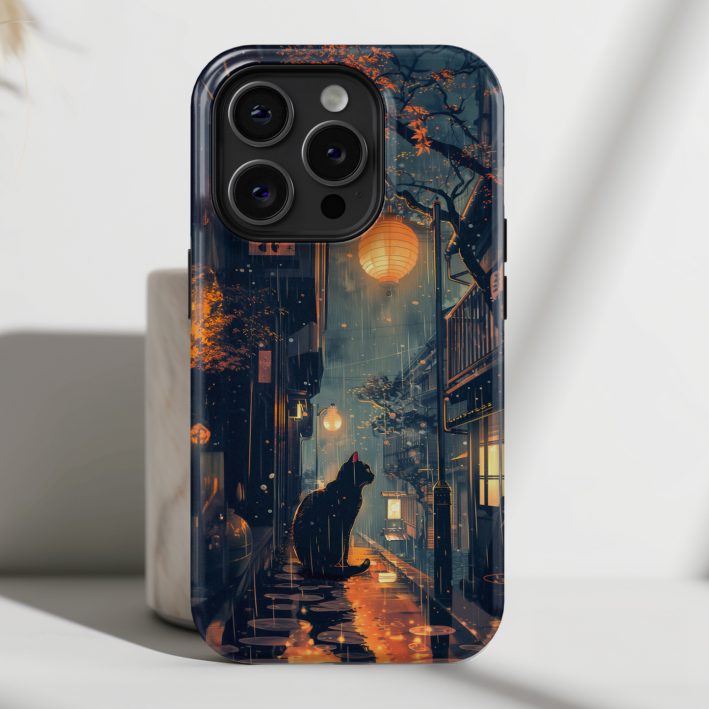 Black Cat in Japanese Anime Design iPhone Case