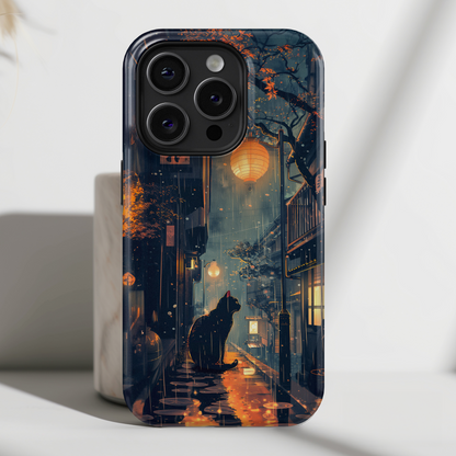 Black Cat in Japanese Anime Design iPhone Case