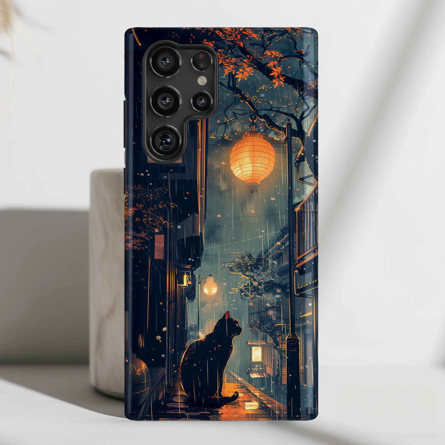 Black Cat in Japanese Anime Design Case for Galaxy S series Phones