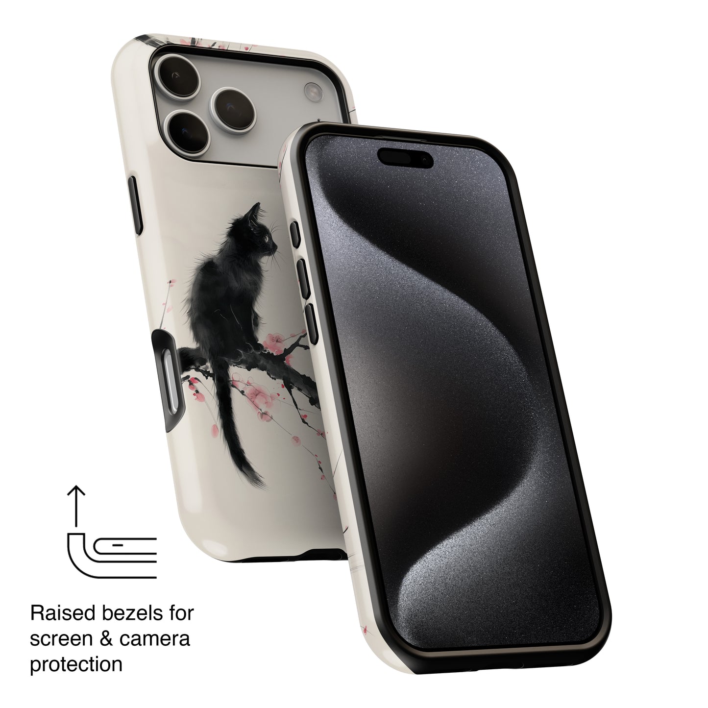 Black Cat on Plum Blossom Tree Chinese Ink Painting Design iPhone Case