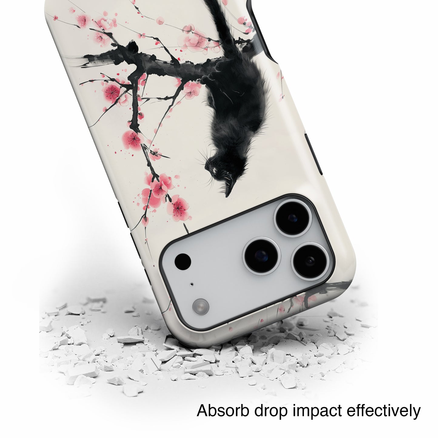 Black Cat on Plum Blossom Tree Chinese Ink Painting Design iPhone Case