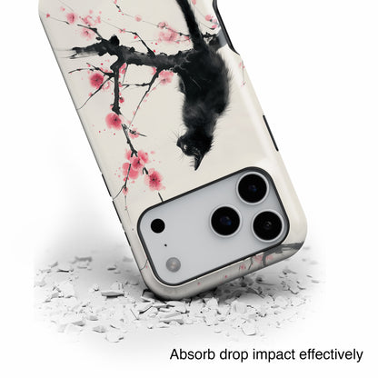 Black Cat on Plum Blossom Tree Chinese Ink Painting Design iPhone Case
