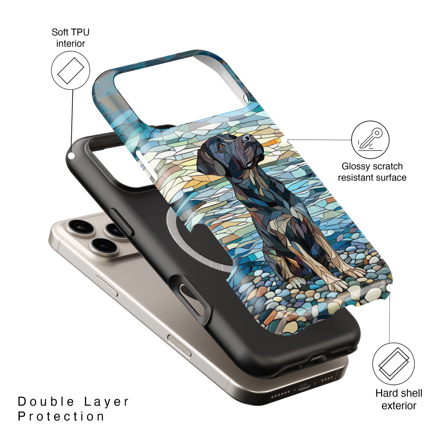Black English Labrador Stained Glass Design Print iPhone Case