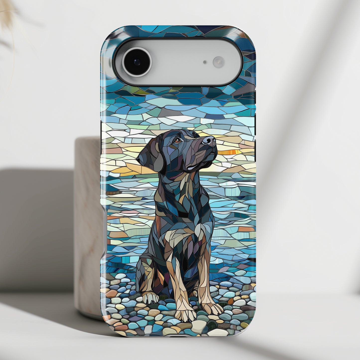 Black English Labrador Stained Glass Design Print iPhone Case