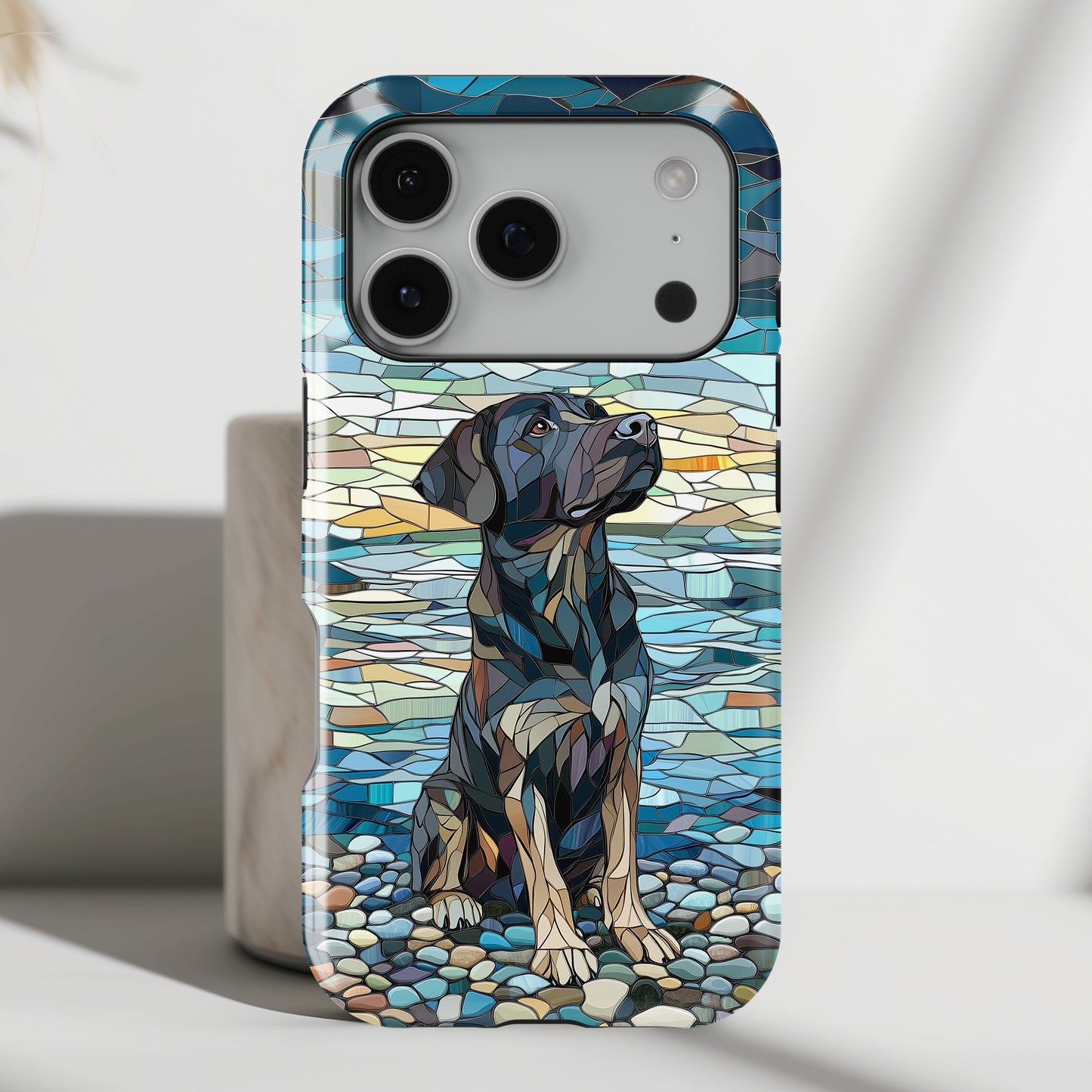 Black English Labrador Stained Glass Design Print iPhone Case