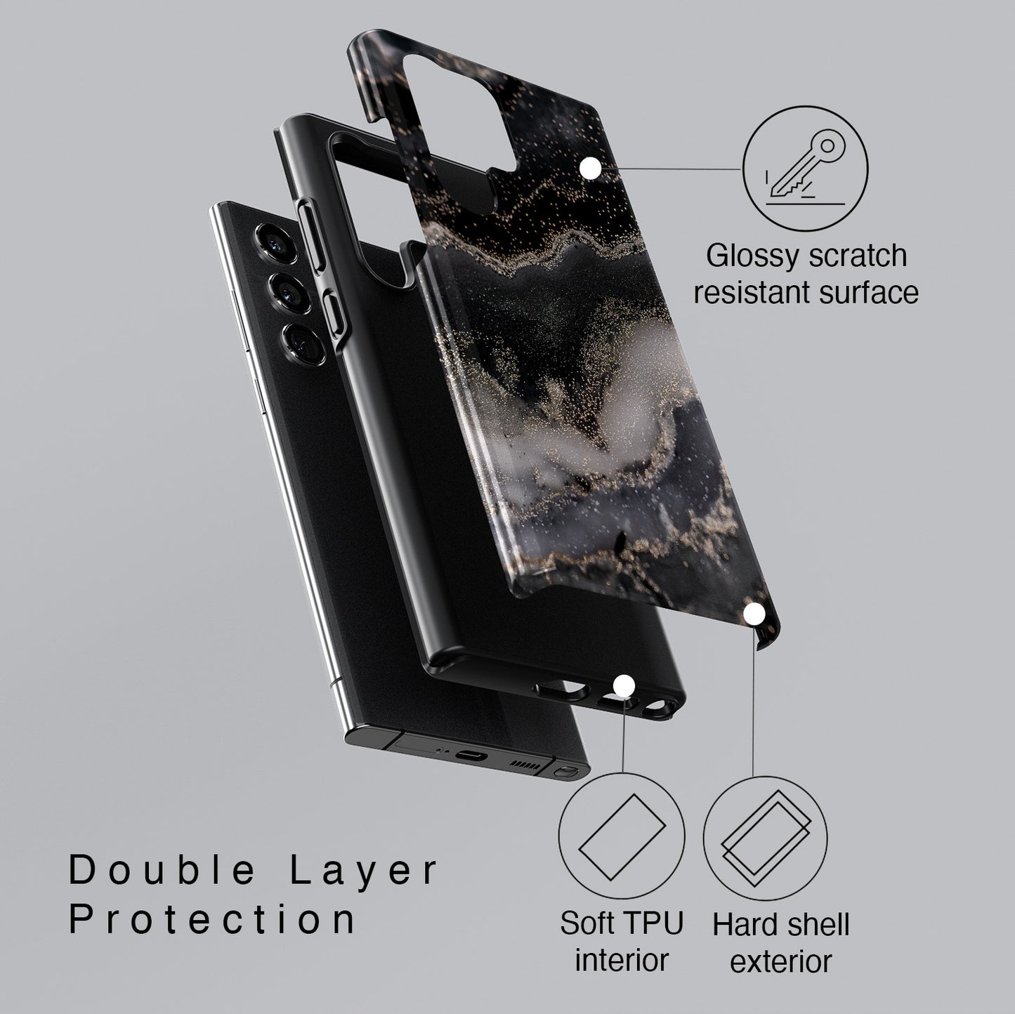 Black Marble Design Samsung Phone Case