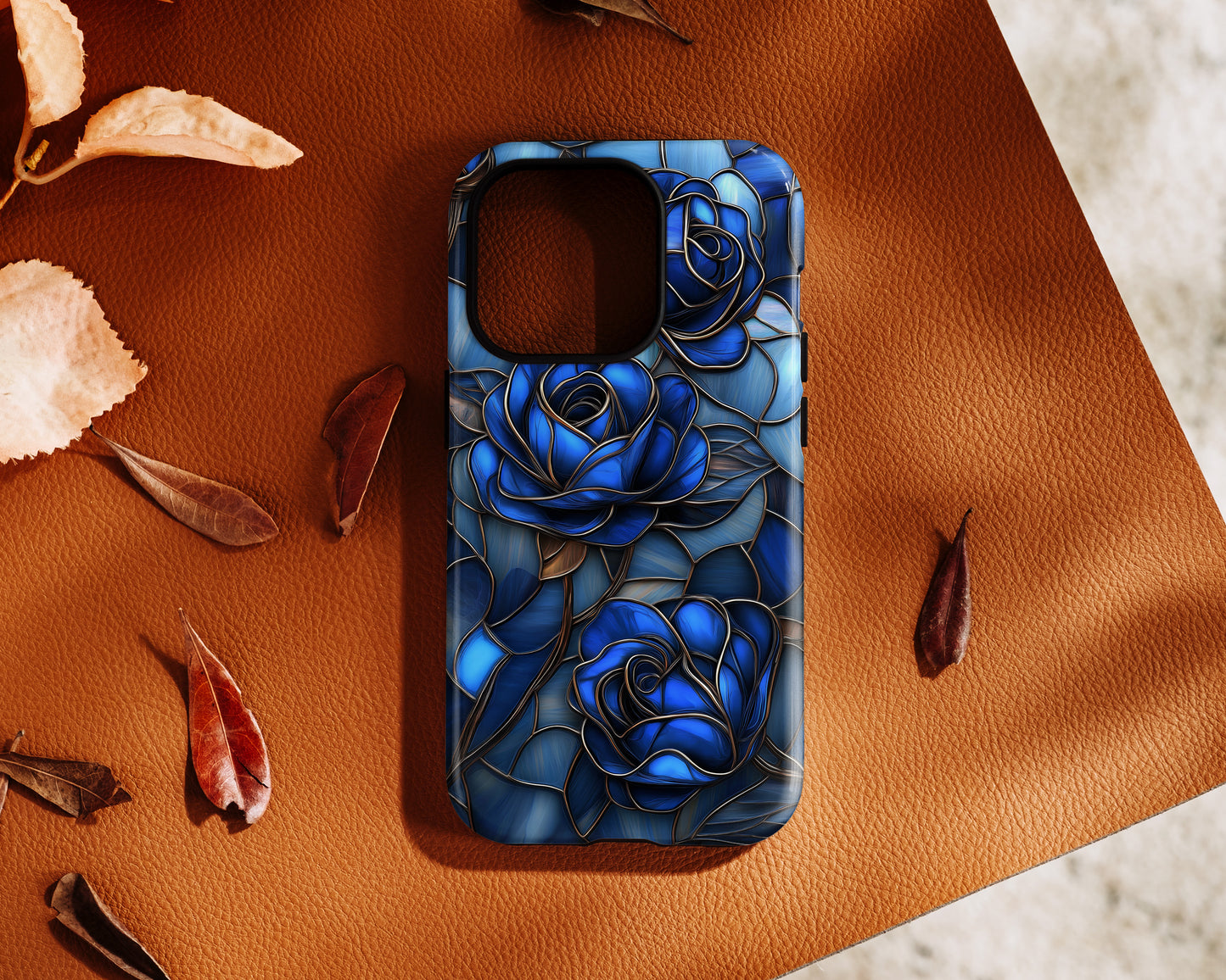 Blue Roses Stained Glass Design iPhone Case