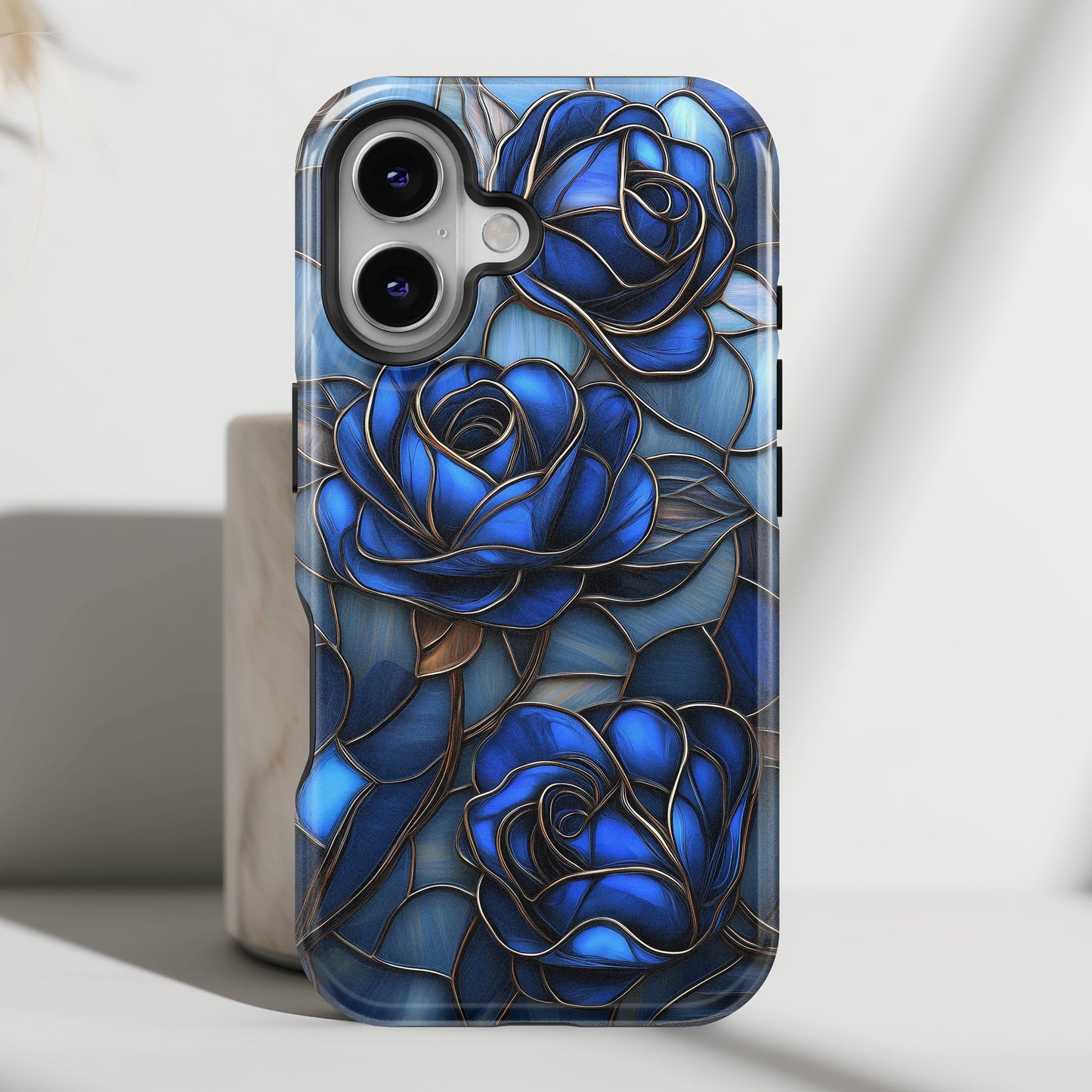 Blue Roses Stained Glass Design iPhone Case