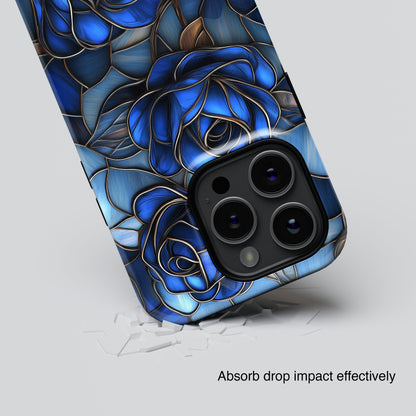 Blue Roses Stained Glass Design iPhone Case