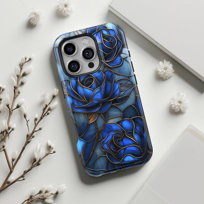 Blue Roses Stained Glass Design iPhone Case